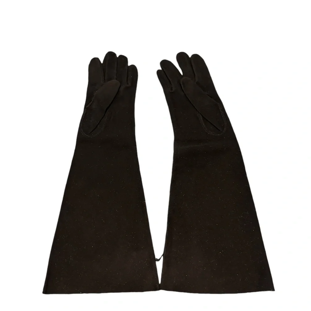 Vintage black suede evening gloves. Elegant and new.